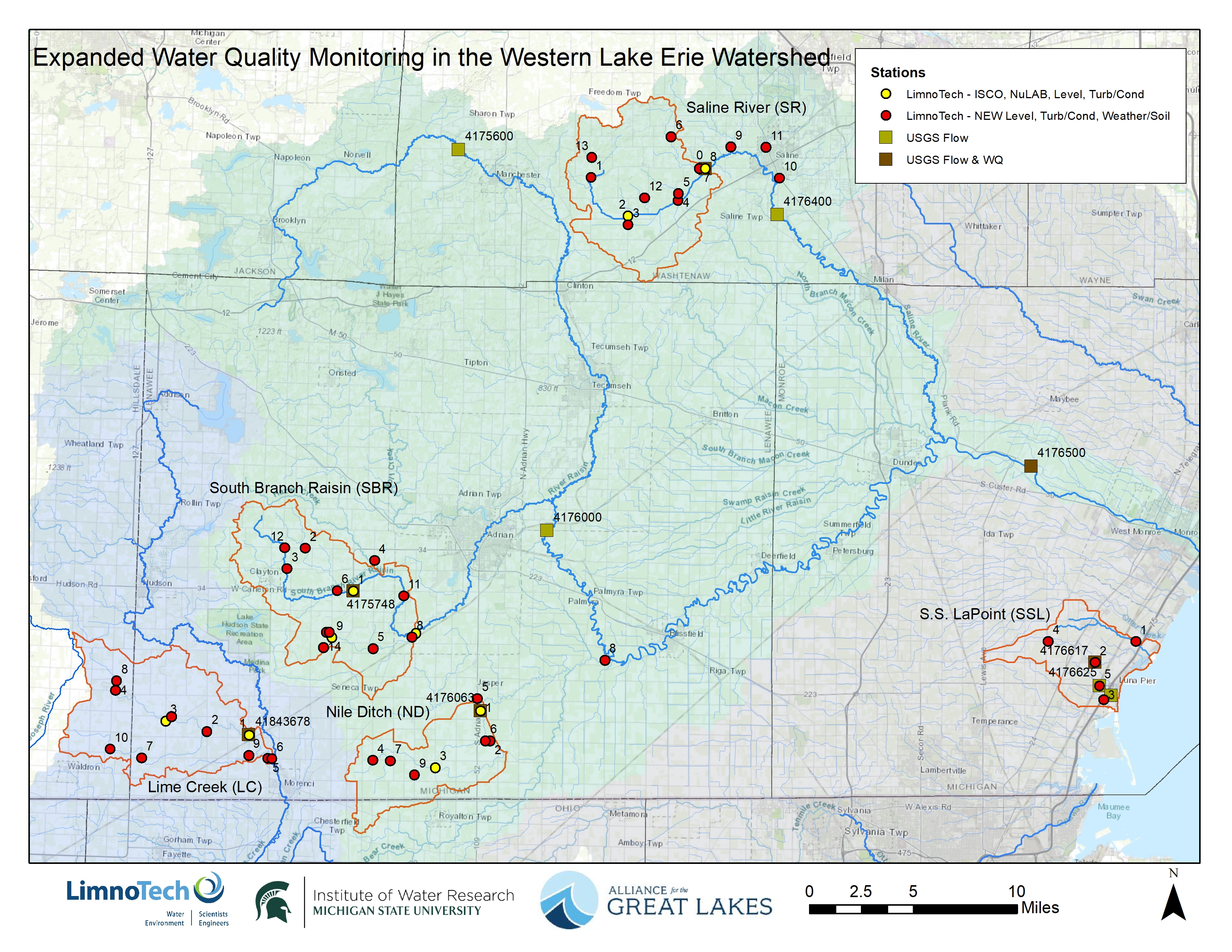 A map showing the five watersheds circled in orange identified as priority for focusing planning and implementation efforts.